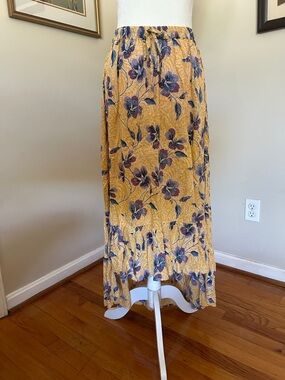 Angie Floral Yellow Hi-Lo Maxi Skirt with Ruffle Hem